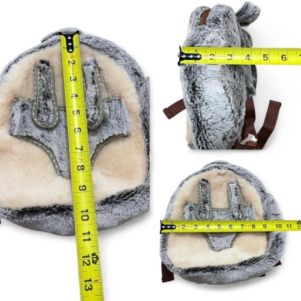 Cute Fluffy Plush Mini Backpack Kawaii Grey Fairycore Faux Fur Cottagecore